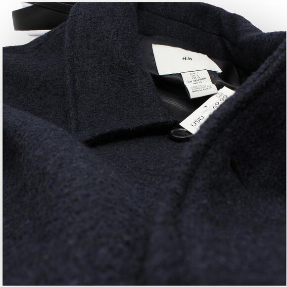 Large H&M Felted Wool-Blend Jacket NavyBlue FullZip ButtonFront Pockets Chore - Picture 7 of 16